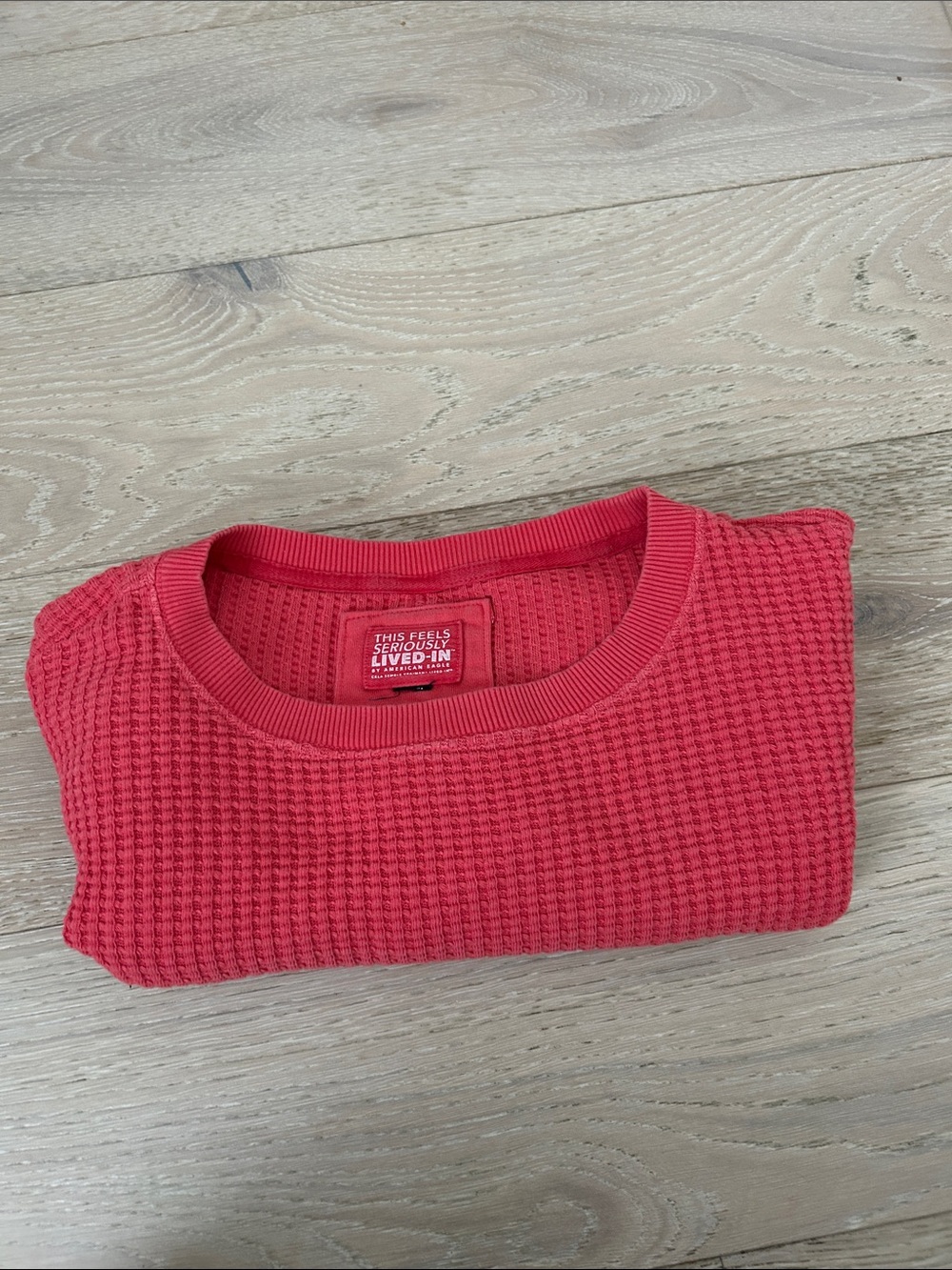 American Eagle Outfitters Red Waffle Knit Crewneck Sweater